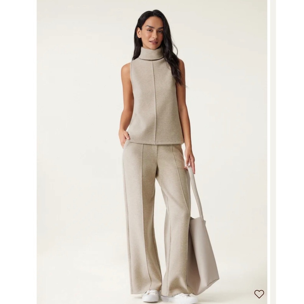 OGL Sleeveless Turtleneck Lounge Set Neutral Knit Wide Leg Pants Matching S-M